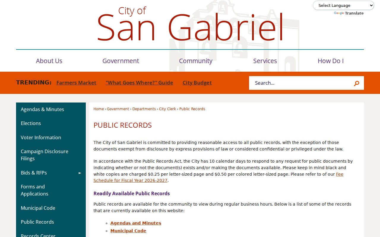 San Gabriel residents directory city public records access
