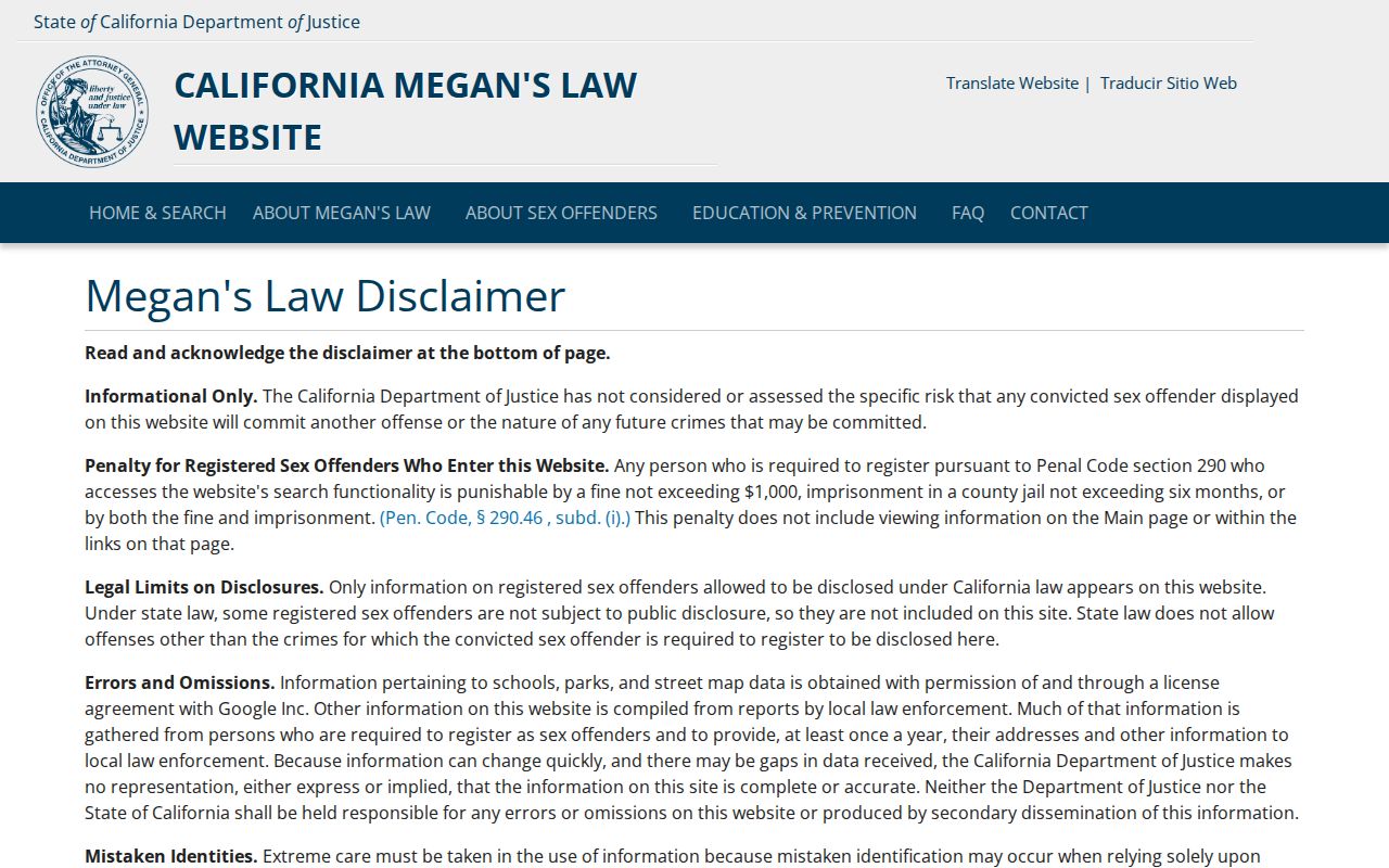 San Gabriel neighbors California Megan's Law public safety search